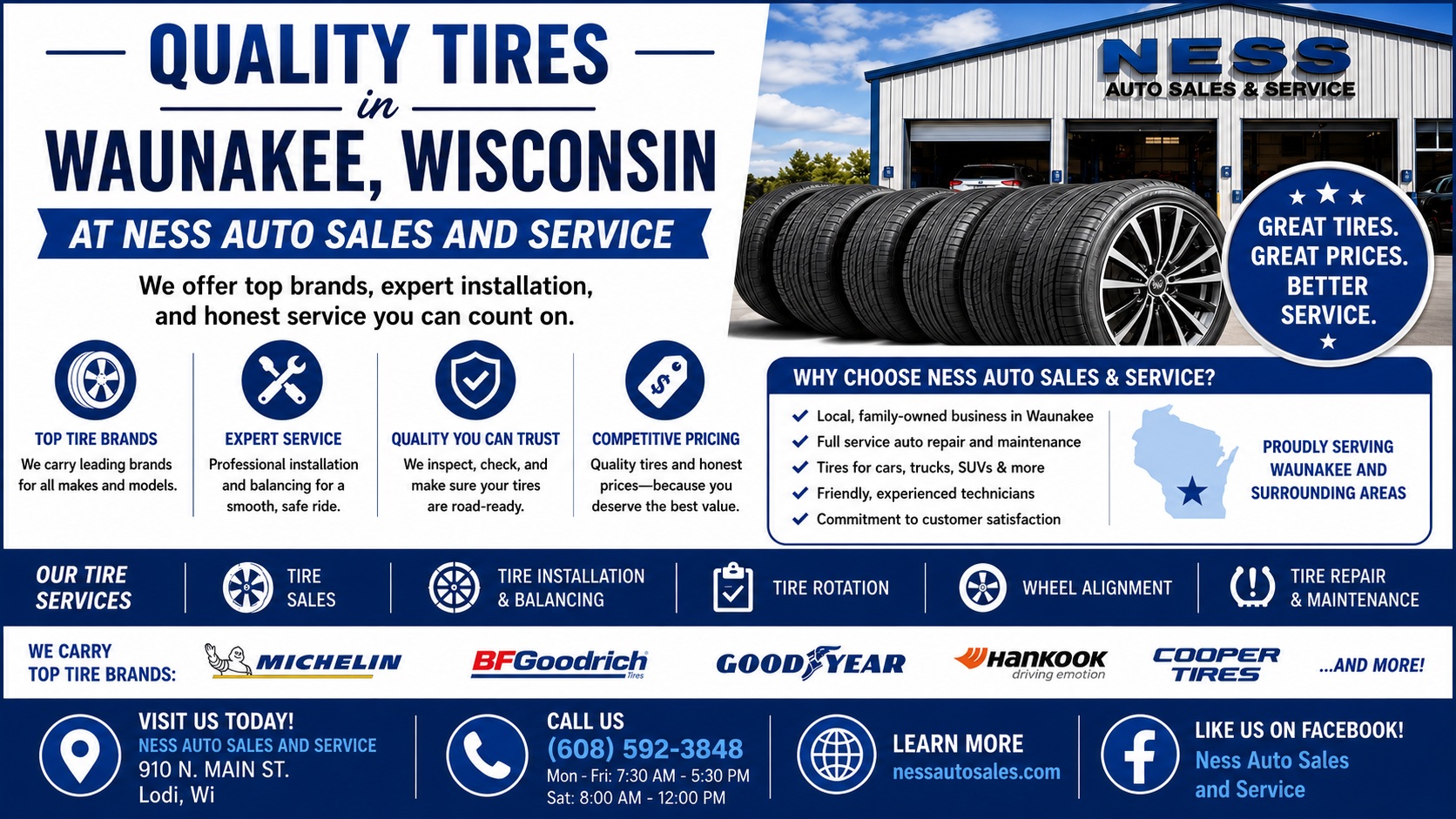 Quality Tires in Waunakee, Wisconsin at Ness Auto Sales and Service